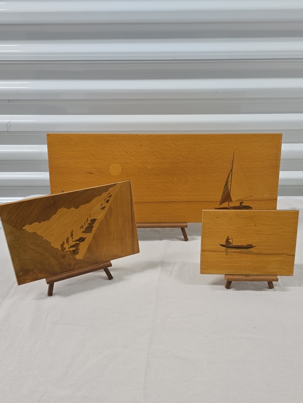 Handcrafted Wood Marquetry Wall Art Set in Warm Honey Wood